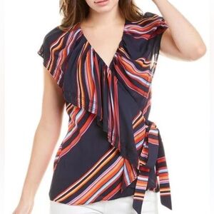 Tory Burch Adelia Striped Wrap Top in Navy / Multi | Size 00
